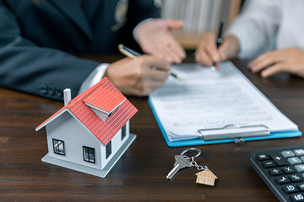 Ilustrasi Marketing Asuransi Sedang Menawarkan Asuransi Properti